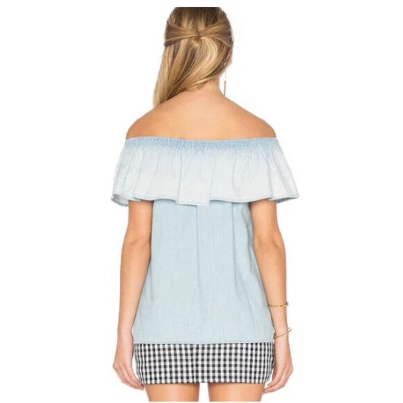 Soft Joie Off Shoulder Blouse Womens Blue Ruffle Cotton Chambray Relaxed Top - Picture 5 of 6